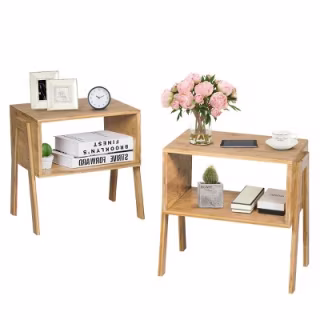 Costway Set of 2 Bamboo Nightstand Stackable Tables