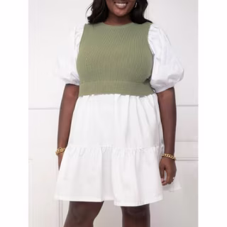 Plus Layered Look Poplin Dress with Sweater