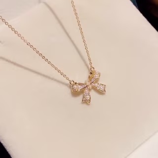 Sonateomber Gold Bow Ribbon Pendant Necklace