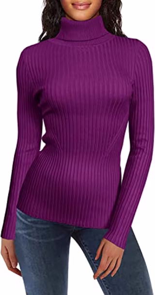 v28 Women Stretchable Turtleneck Knit Long Sleeve Slim Fit Sweater