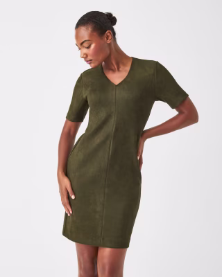Faux Suede Column Dress