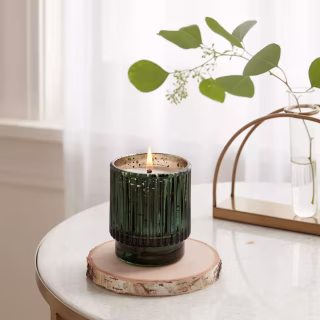 Ribbed Mercury Glass Forest Fir Footed Jar Candle