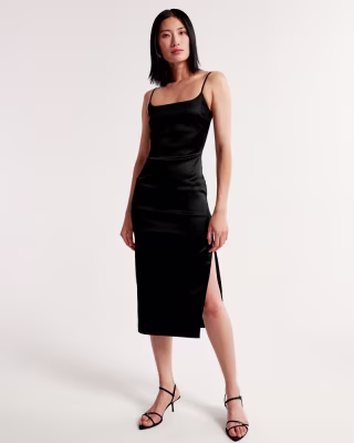 Stretch Satin Column Midi Dress