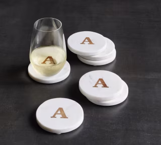 Handmade Alphabet Marble and Wood Coasters (Set of 4)