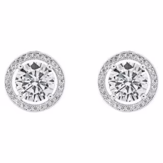 18k White Gold Plated Silver Halo Stud Earrings