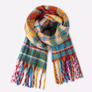 Plaid Colorblock Fringe Oblong Scarf