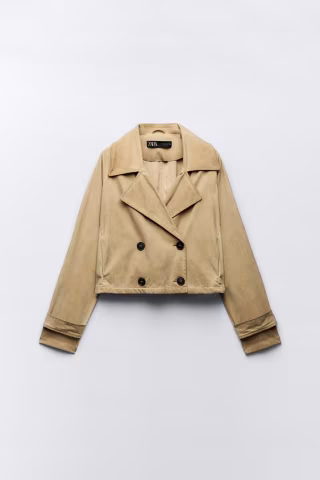 Faux Suede Cropped Trench Coat
