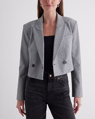 Express Plaid Double Breasted Cropped Blazer