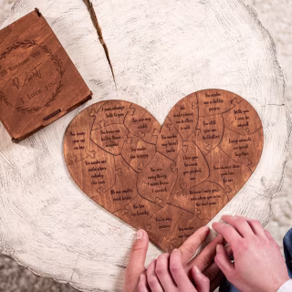 wooden heart shaped puzzled for an anniversary gift