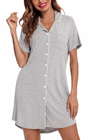 Nightshirt Short Sleeve Button Down Nightgown