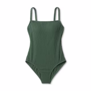 Pucker Textured Square Neck One Piece Swimsuit