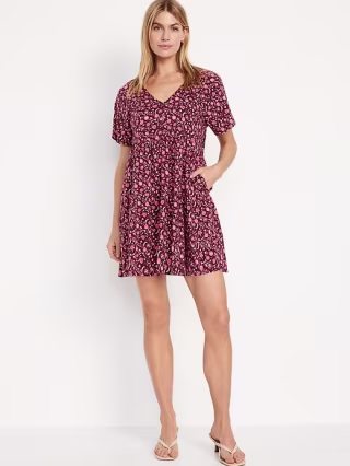 V-Neck Mini Swing Dress