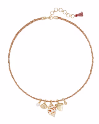 Oleana Gold Charm Necklace in Iridescent Abalone