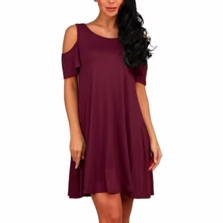 Cold Shoulder Short Sleeve Swing Mini Dress