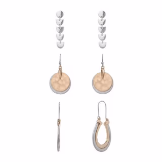 Two-tone Hoop and Drop Trio Earring Set