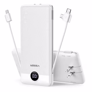 Veger Portable Wall Plug Charger With Built-In Cables