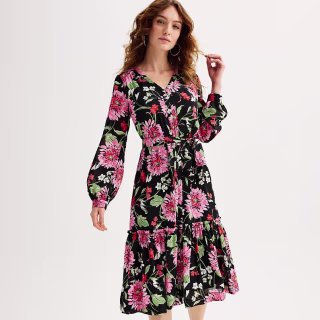 Long Sleeve Tiered Midi Dress