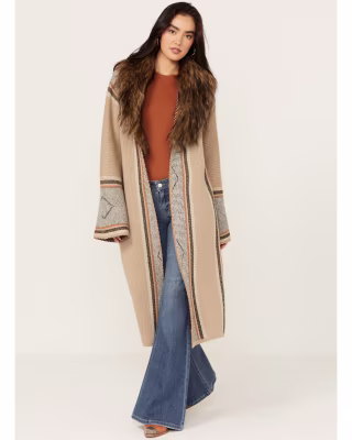 Oversized Faux Fur Trim Cardigan