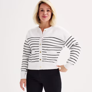 Pocketed Button Front Striped Cardigan