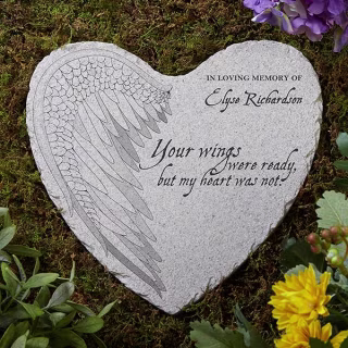 Your Wings Personalized Memorial Heart Garden Stone