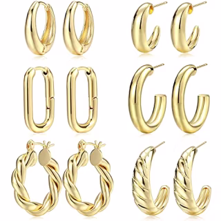 Gold Hoop Earrings Set