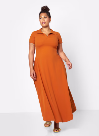 Morgana Crepe Collared Maxi A Line Dress - Spice