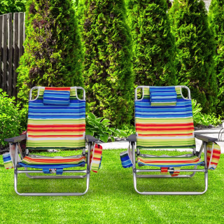 Folding Beach Chair with Cup Holder and Storage Bag (Set of 2)