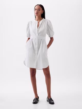 Linen-Cotton Puff Sleeve Mini Dress