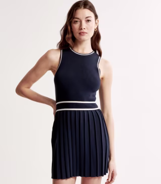 Pleated Mini Sweater Dress