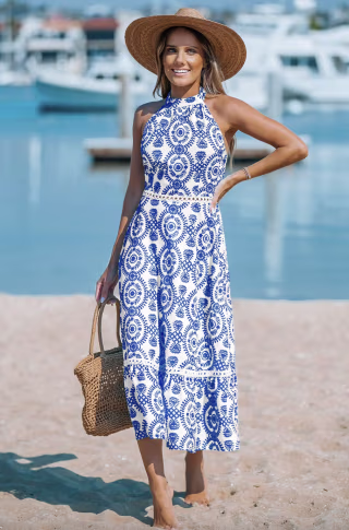 Halterneck Sleeveless Midi Dress