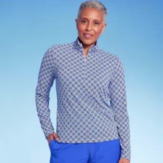 Geo Print Long Sleeve Quarter Zip Rash Guard (UPF 50)