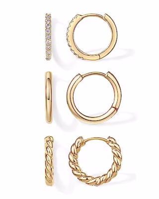 18K Yellow Gold Plated Hoop Earrings Set