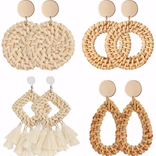 Meekoo 4 Pairs Rattan Earrings