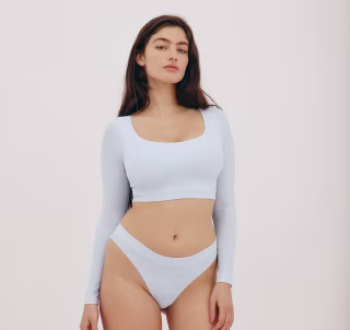 Algae Life Naked Rib Crop Scoop Neck Long Sleeve Top