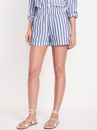 Linen-Blend Striped Shorts