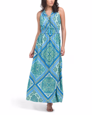 Tile Print Halter Maxi Dress