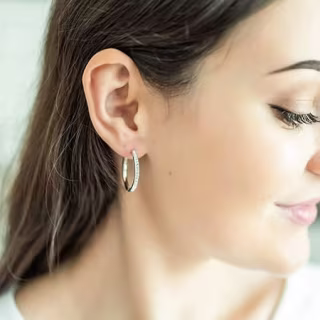 18 Karat White Gold Plated Hoop Earrings with Swarovski Crystals