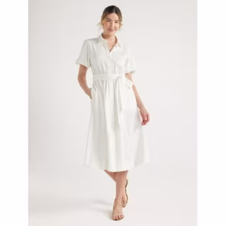 Midi Shirtdress with Puff Sleeves