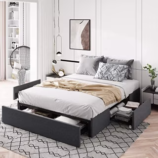 Platform Bed Frame with 3 Storage Drawers