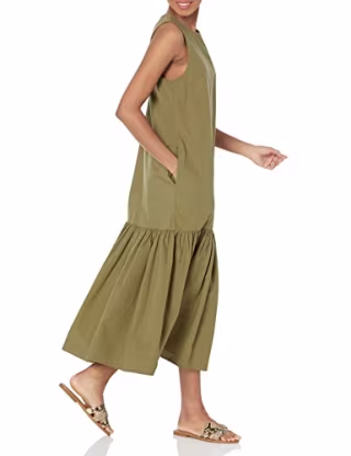 The Drop Women's Ilana Loose Sleeveless Wide-Hem Poplin Maxi Dress, Capers Olive