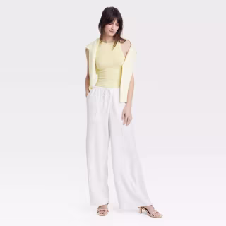 High-Rise Wide Leg Linen Pull-On Pants