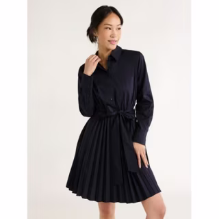 Pleated Mini Shirtdress