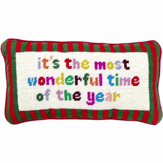 FURBISH Christmas Most Wonderful Time Needlepoint Decorative Throw Pillow