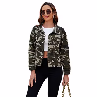 Cropped Camo Denim Jacket