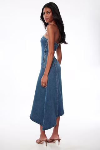Flare Tube Denim Midi Dress