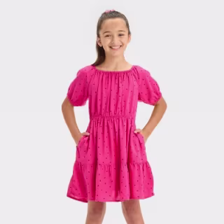 Girls' Short Sleeve Woven Dress