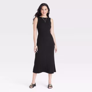 Faux Plisse Midi Sweater Dress