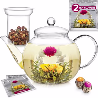 Teabloom Stovetop & Microwave Safe Glass Teapot