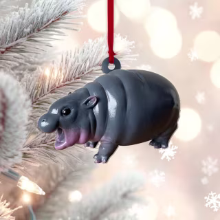 Moo Deng Christmas Ornament