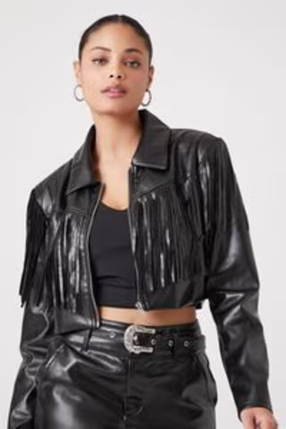 Cropped Fringe Trucker Jacket